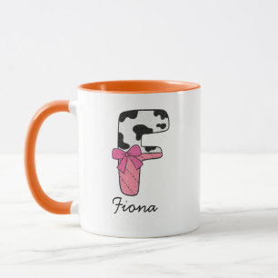 Custom Initial Name Mug Pink Cow Letter F