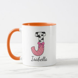 Custom Initial Name Mug Pink Cow Letter J