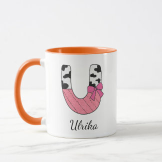 Custom Initial Name Mug | Pink Cow Letter U