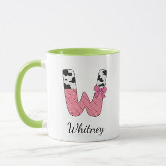 Custom Initial Name Mug | Pink Cow Letter W