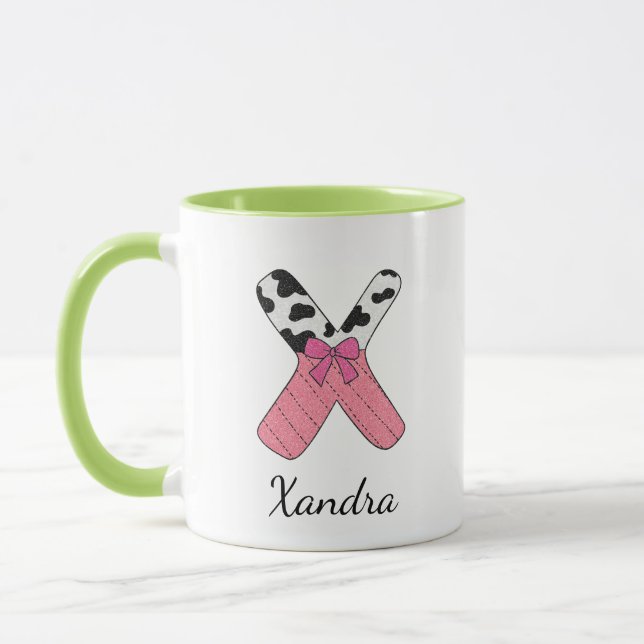Custom Initial Name Mug | Pink Cow Letter X (Left)