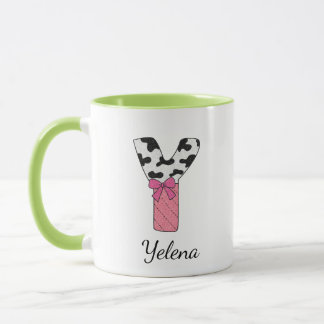Custom Initial Name Mug | Pink Cow Letter Y