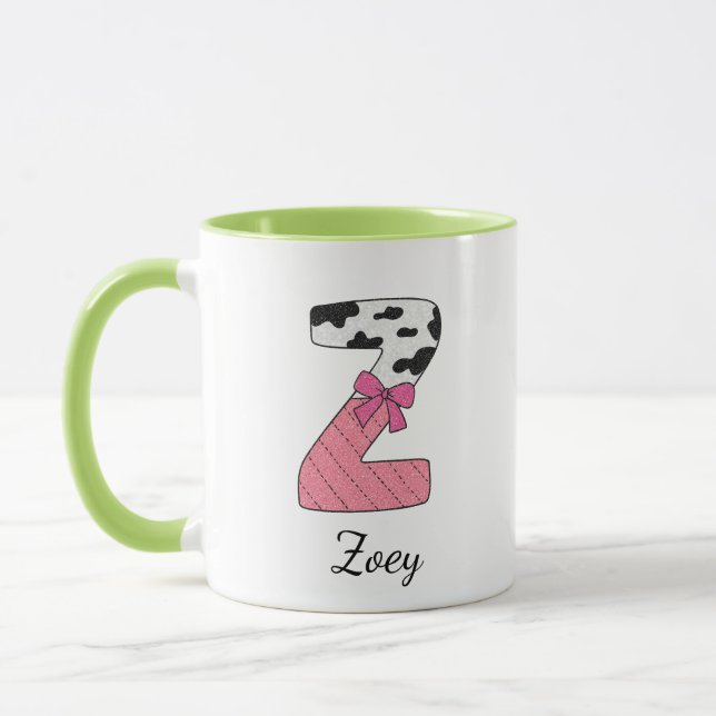 Custom Initial Name Mug | Pink Cow Letter Z (Left)