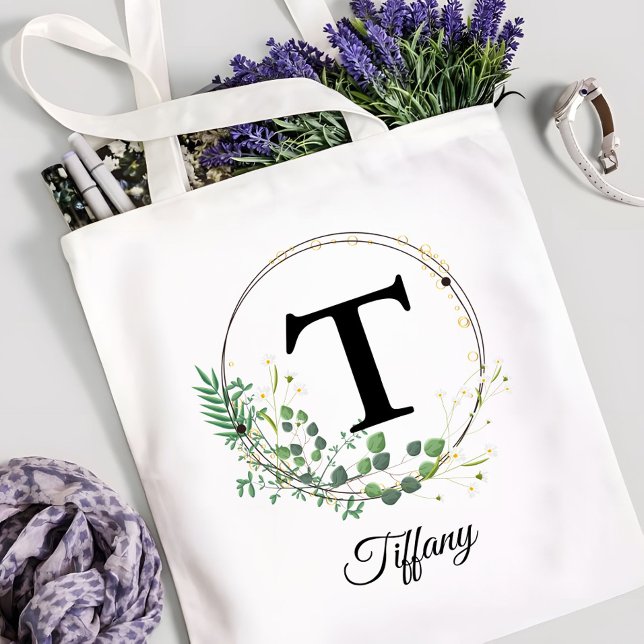 Custom Initial & Name Personalised Monogram Floral Tote Bag (Creator Uploaded)