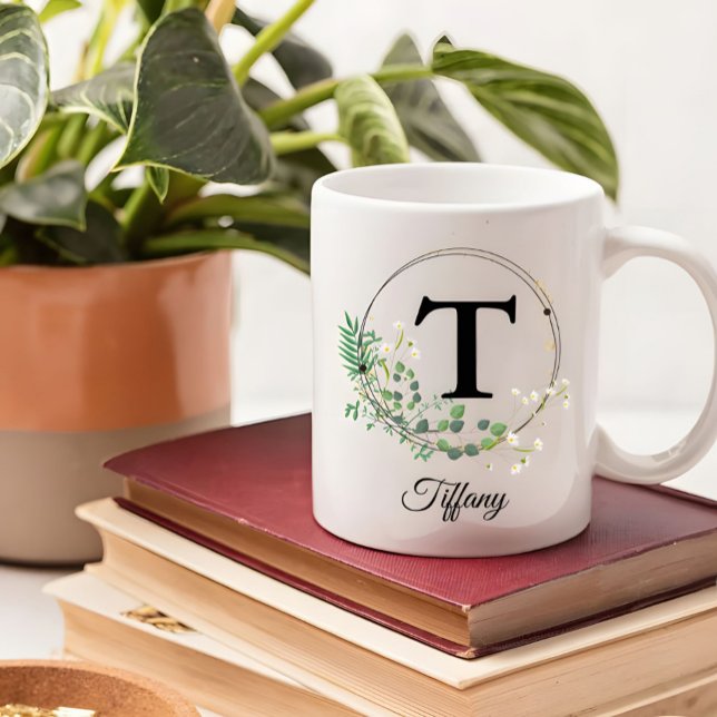 Custom Initial & Name Personalized Monogram Floral Coffee Mug (Creator Uploaded)
