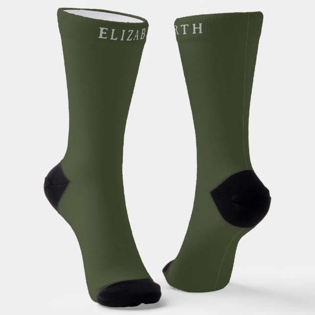 Custom Initial & Name Pine Needle Green Colour Socks (Angled)