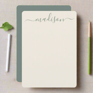 Custom Initial Name Sage Green Typography Script Card