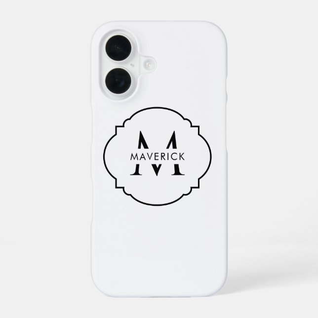 Custom Initial Name Stylish Travel Modern Black iPhone 16 Case (Back)