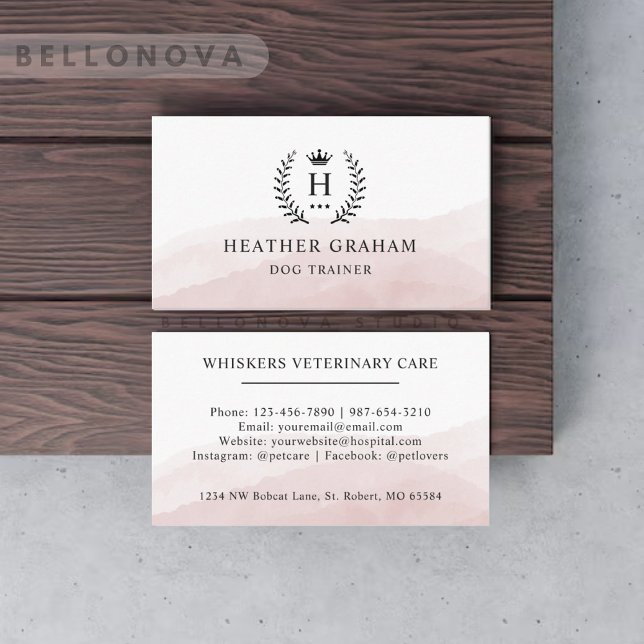 Custom Initial & Name White Black Pink Monogrammed Business Card (Custom Initial & Name White Black Pink Monogrammed Business Card)