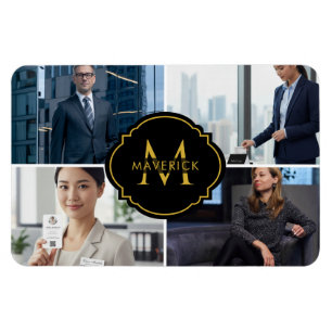 Custom Initial Name with Four Images Premium Look Magnet