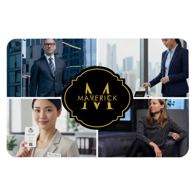 Custom Initial Name with Four Images Premium Look Magnet (Horizontal)