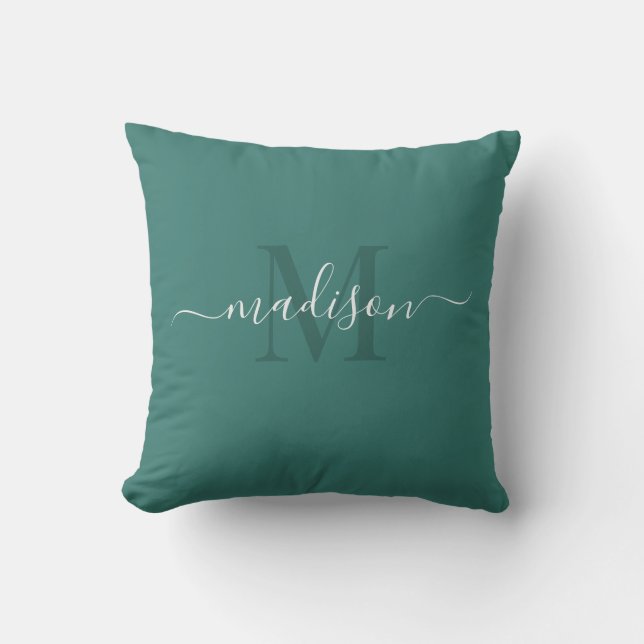 Custom Initial & Name with Teal Blue Green Colour Cushion (Front)
