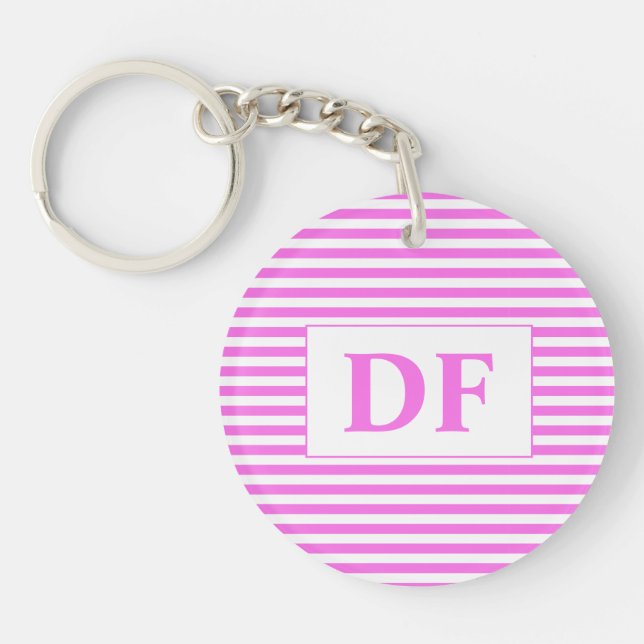 Custom Initial Pink/White Stripes Keychain (Front)