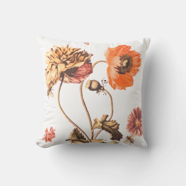 CUSTOM INITIAL POPPIES COTTON RETRO Throw Pillow (Front)