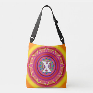 Custom initial psychedelic Cross Body Tote ORANGE