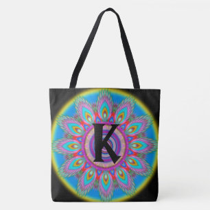 Custom initial psychedelic Large Tote BLACK