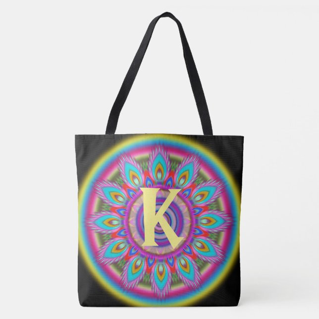 Custom initial psychedelic Large Tote BLACK 2 Bag (Front)