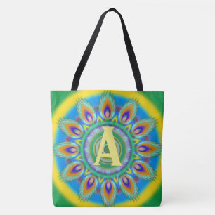 Custom initial psychedelic Large Tote greens