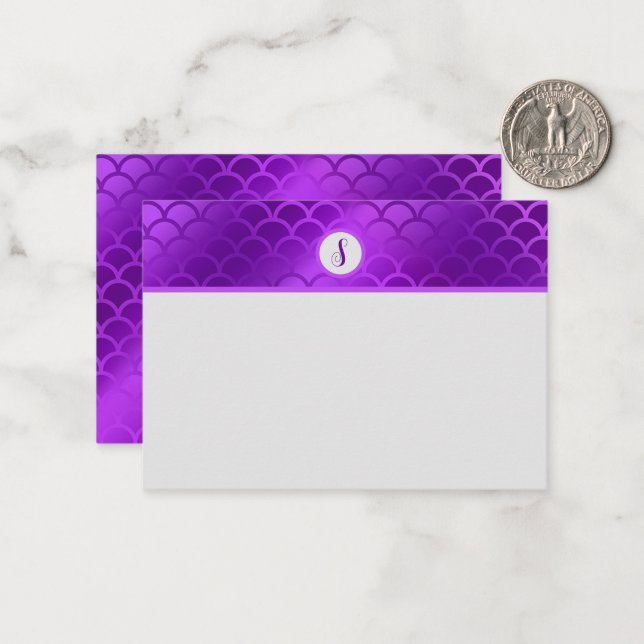 Custom initial purple mermaid scales pattern card (Front/Back In Situ)