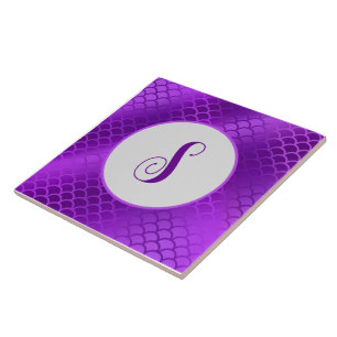 Custom initial purple mermaid scales pattern ceramic tile