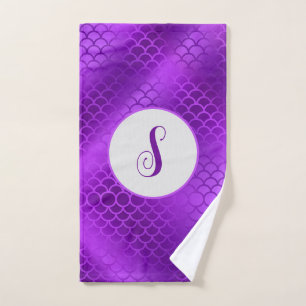Custom initial purple mermaid scales pattern hand towel