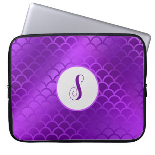 Custom initial purple mermaid scales pattern laptop sleeve