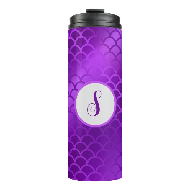 Custom initial purple mermaid scales pattern thermal tumbler (Front)
