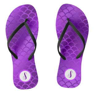 Custom initial purple mermaid scales pattern thongs