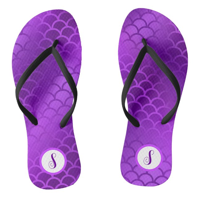 Custom initial purple mermaid scales pattern thongs (Footbed)
