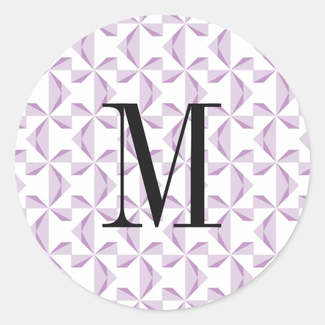 Custom Initial Purple Pinwheels Classic Round Sticker (Front)