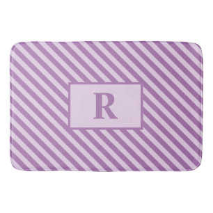 Custom Initial Purple Stripes Bath Mat