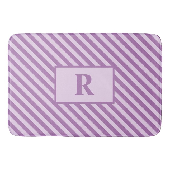 Custom Initial Purple Stripes Bath Mat (Front)