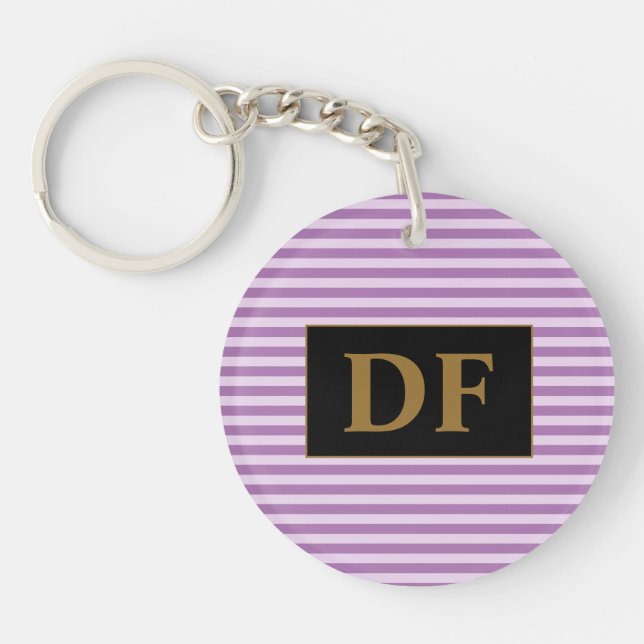 Custom Initial Purple Stripes Key Ring (Front)