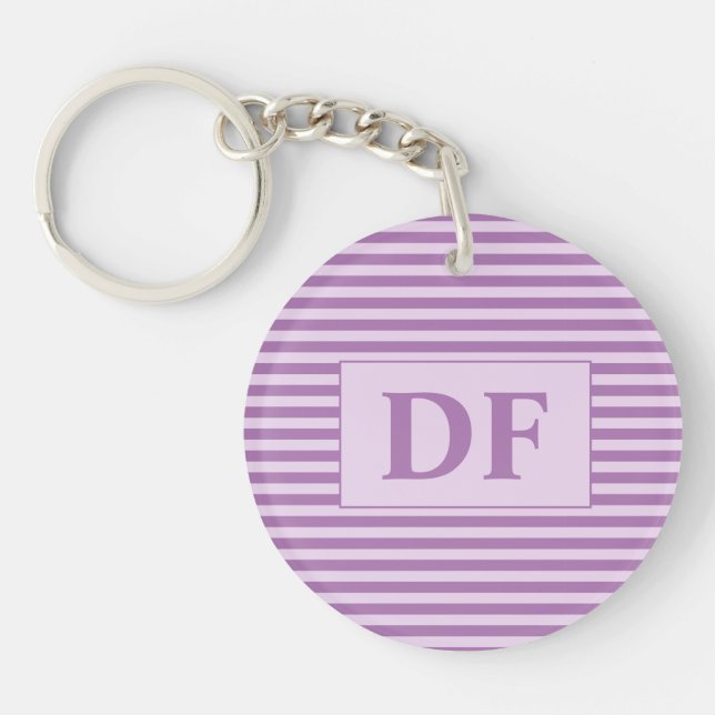 Custom Initial Purple Stripes Key Ring (Front)
