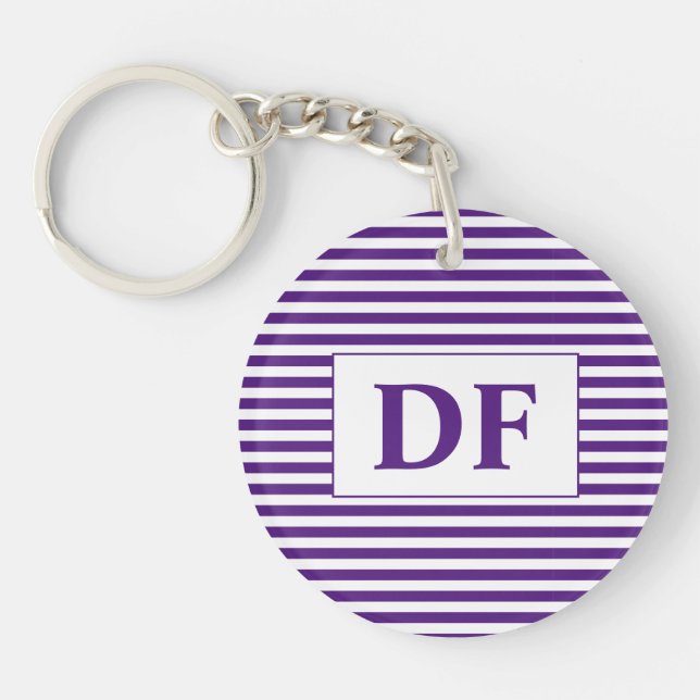 Custom Initial Purple/White Stripes Key Ring (Front)