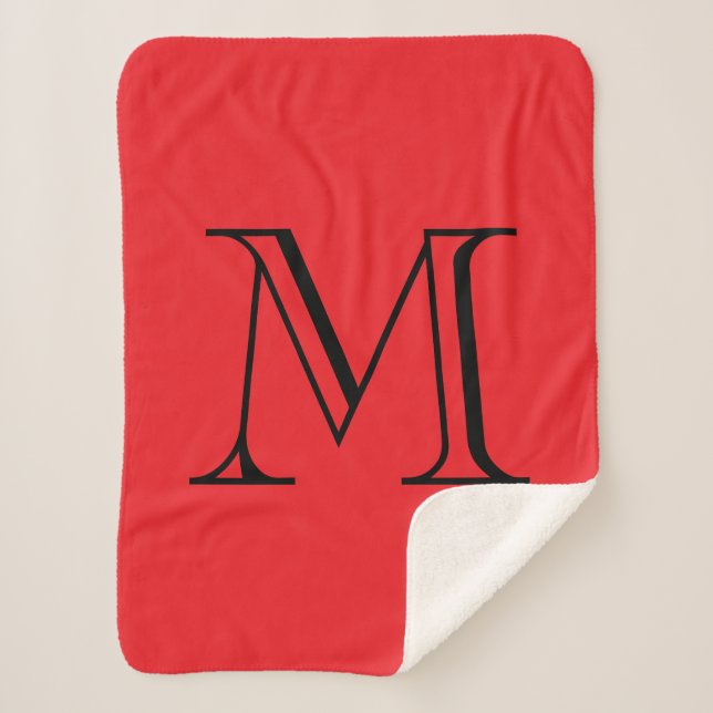 Custom Initial Red & Black  Sherpa Blanket (Front)