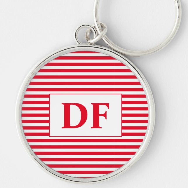 Custom Initial Red/White Stripes Keychain (Front)