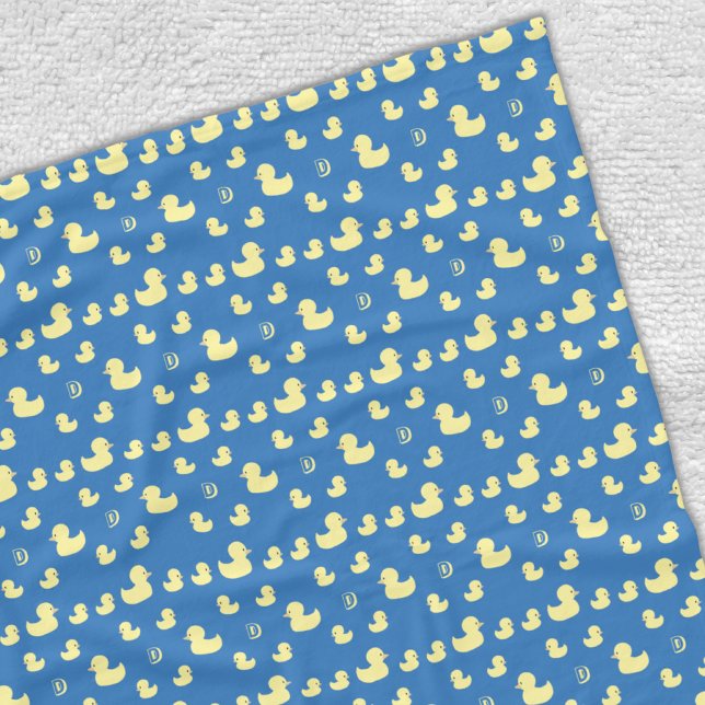 Custom Initial Rubber Duck Pattern Blue Baby Kid Fleece Blanket (Creator Uploaded)