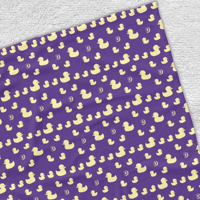 Custom Initial Rubber Duck Pattern Purple Baby Kid Fleece Blanket (Creator Uploaded)