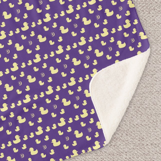 Custom Initial Rubber Duck Pattern Purple Baby Kid Sherpa Blanket (Creator Uploaded)