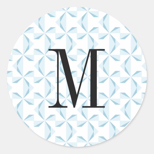 Custom Initial Sky Blue Pinwheels Classic Round Sticker (Front)