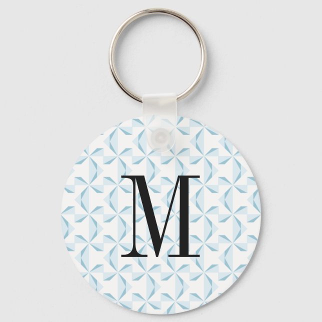 Custom Initial Sky Blue Pinwheels Key Ring (Front)