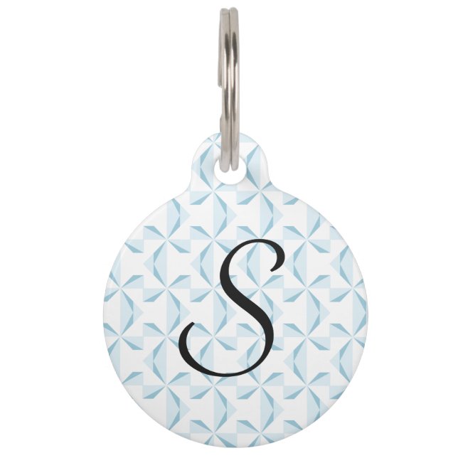 Custom Initial Sky Blue Pinwheels Pet Tag (Front)