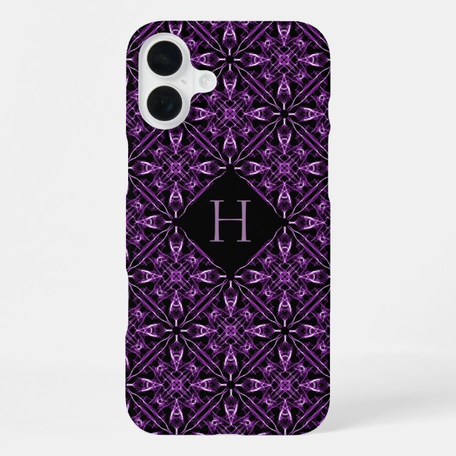 Custom Initial Victorian Purple Fractal Pattern iPhone Case (Back)