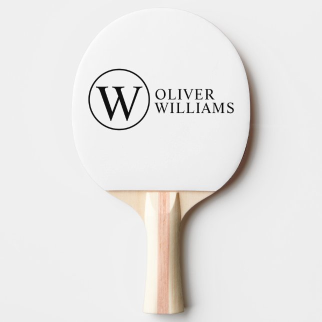 Custom Initial W Circle Monogram White Ping Pong Paddle (Front)