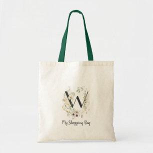 Custom Initial W With Soft colour Wild flowers Reu Tote Bag