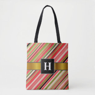 Custom Initial + Watermelon-Inspired Stripes Tote Bag