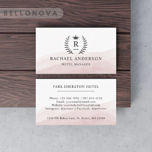 Custom Initial & White Black Pink Monogrammed  Business Card