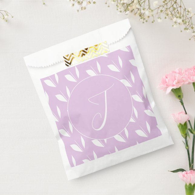 Custom initial white silhouette leaves purple favour bag (Sealed)