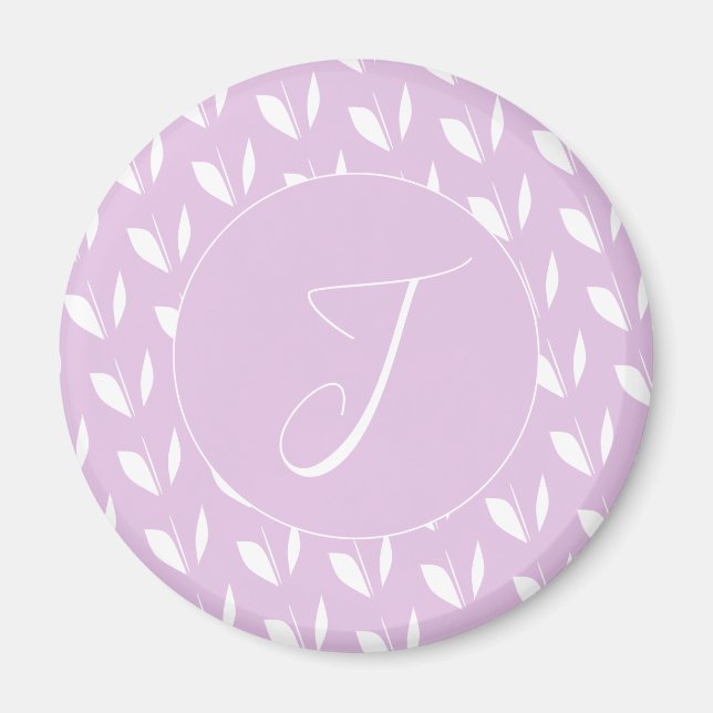 Custom initial white silhouette leaves purple magnet (Front)